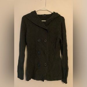 Gray Cardigan. Size Medium Button down with hood.